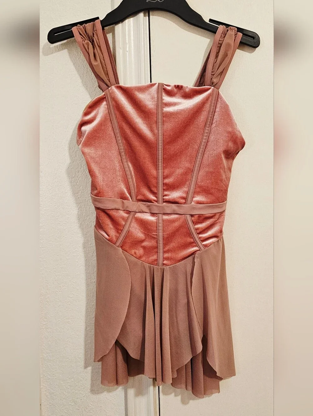 Rose Pink Velvet Bodice Chiffon Skater Dress